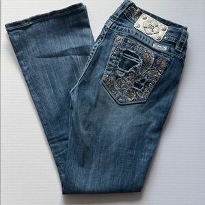 Miss Me Blue Boot Cut Jeans with Silver Accents